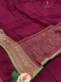 Wine Chinnon Plain Saree for Karwa Chauth | Lightweight Pick