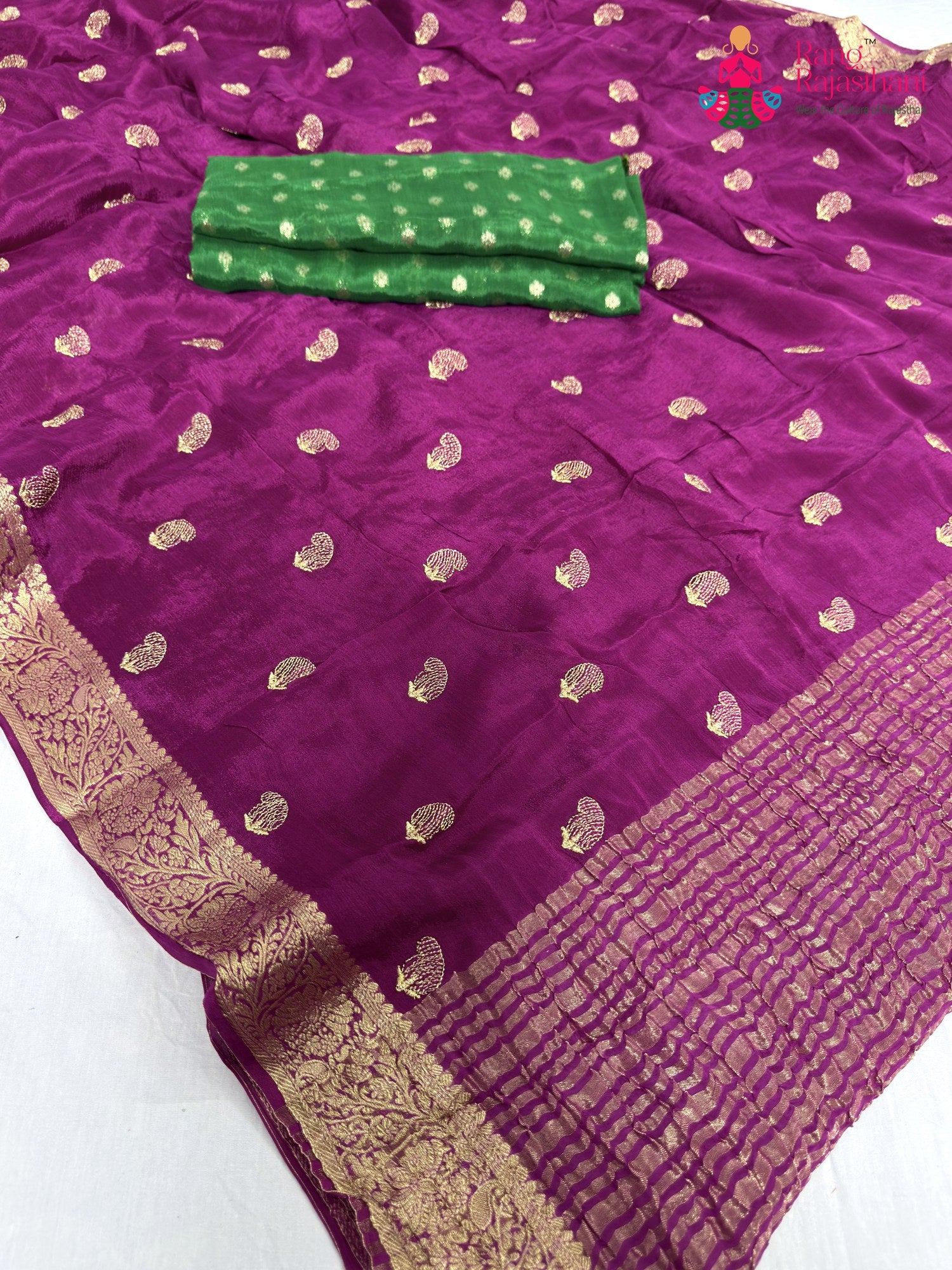 pallu detailing of wine chinnon resham embroidery saree