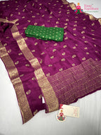 close up detailing of wine chinnon resham embroidery saree
