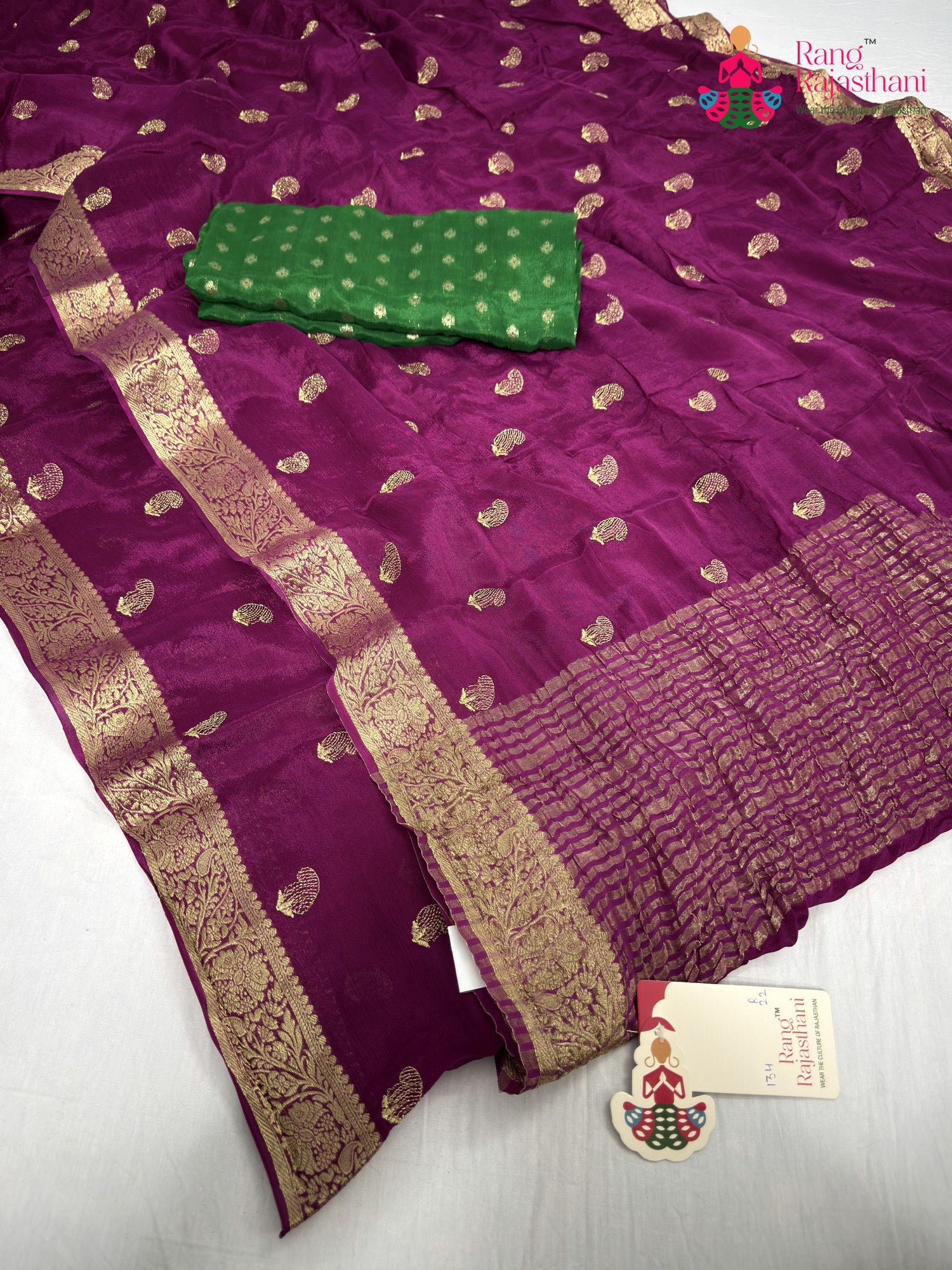 complete look of wine chinnon resham embroidery saree