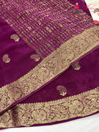 design pattern of wine chinnon resham embroidery saree