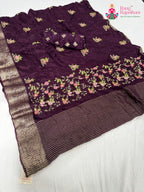 wine chinnon resham embroidery saree for sangeet night by Rang Rajasthani
