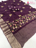 Wine Chinnon Resham Embroidery Saree for Sangeet Night | Designer Saree