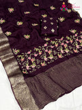 Wine Chinnon Resham Embroidery Saree for Sangeet Night | Timeless Drape