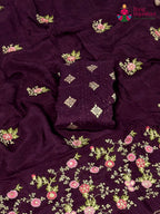 design pattern of wine chinnon resham embroidery saree