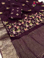 wine chinnon resham embroidery saree ethnic wear by Rang Rajasthani