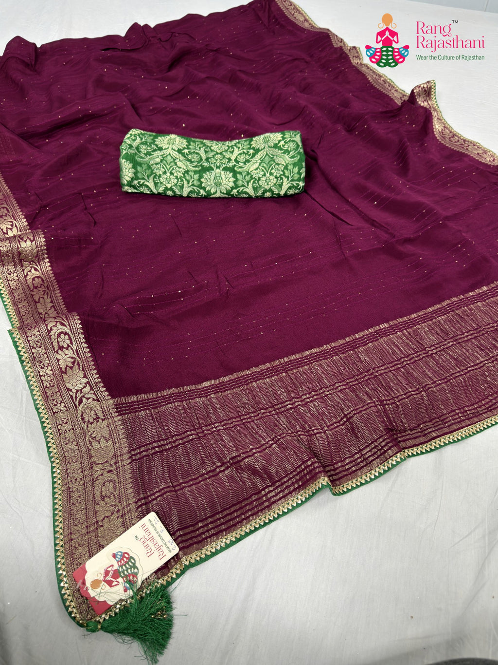 wine chinnon saree for karwa chauth by Rang Rajasthani