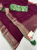 Wine Chinnon Saree for Karwa Chauth | Signature Pick