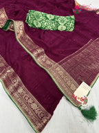 complete look of wine chinnon saree