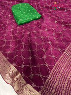 full view of wine chinnon saree