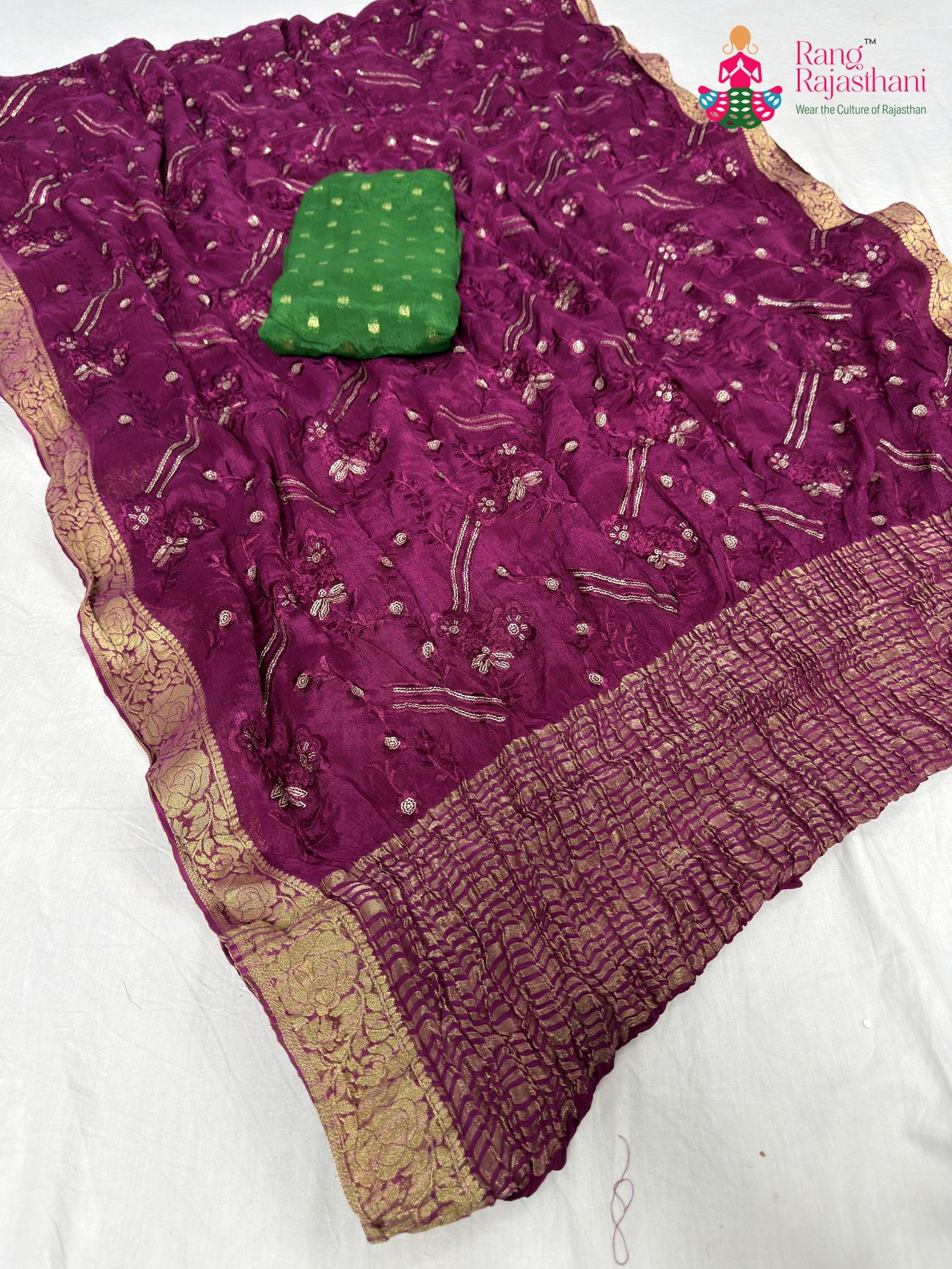 wine chinnon sequin saree for bridal wear by Rang Rajasthani