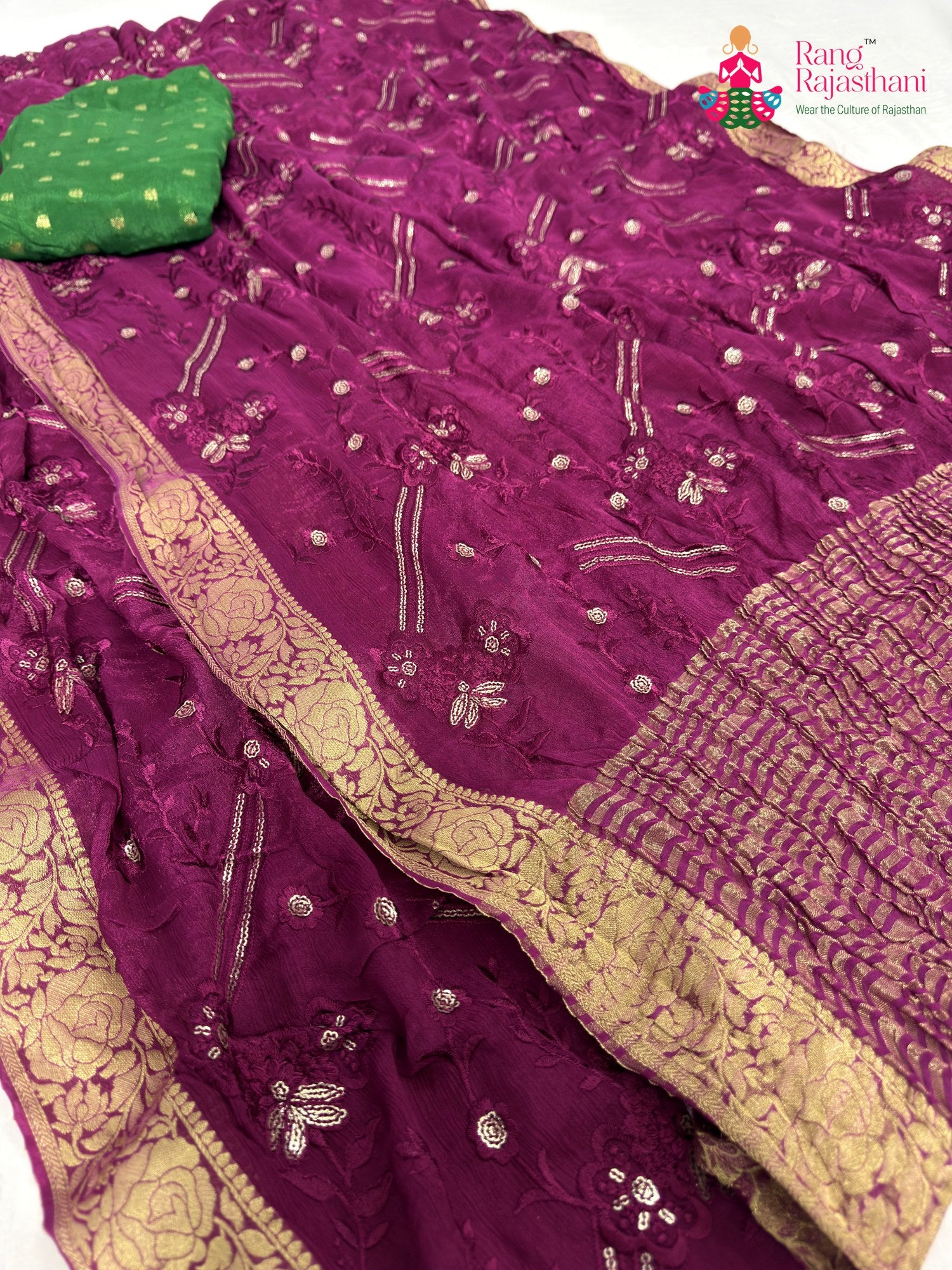 complete look of wine chinnon sequin saree
