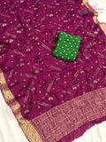 pallu detailing of wine chinnon sequin saree
