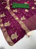 close up detailing of wine chinnon sequin saree