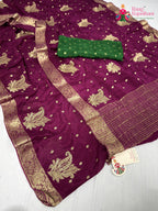 complete look of wine chinnon sequin saree