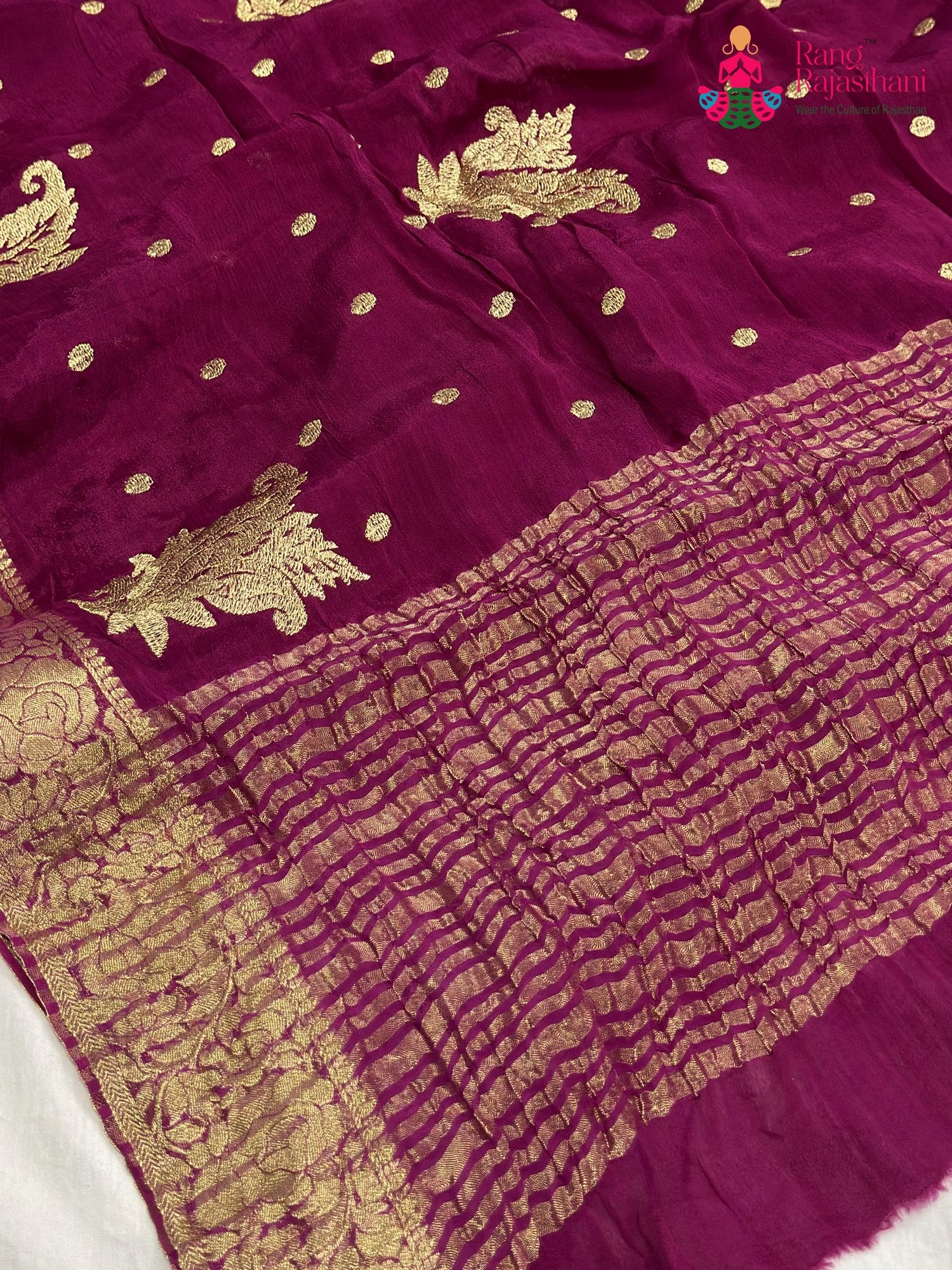 Wine Chinnon Zari Embroidery Saree for Sangeet Night | Order Online
