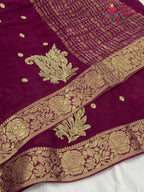 close up view of wine chinnon sequin saree