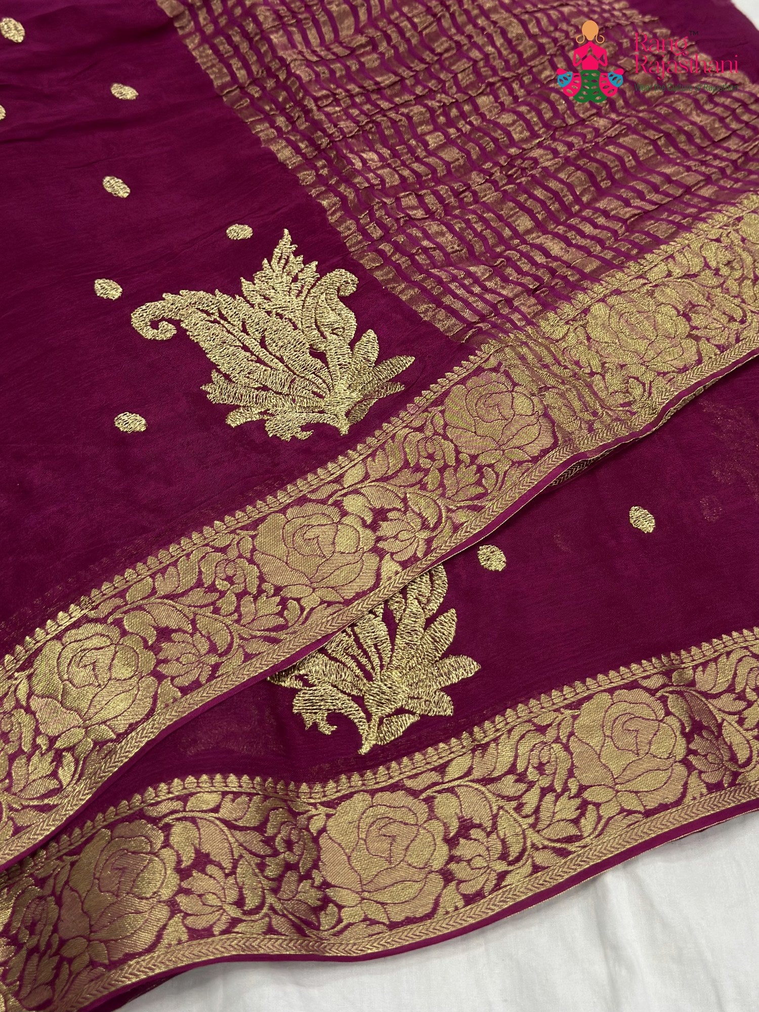 Wine Chinnon Zari Embroidery Saree for Sangeet Night | Order Online
