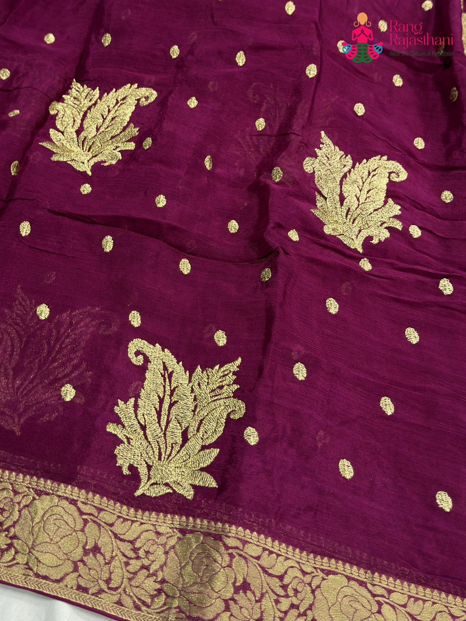 Wine Chinnon Zari Embroidery Saree for Sangeet Night | Order Online