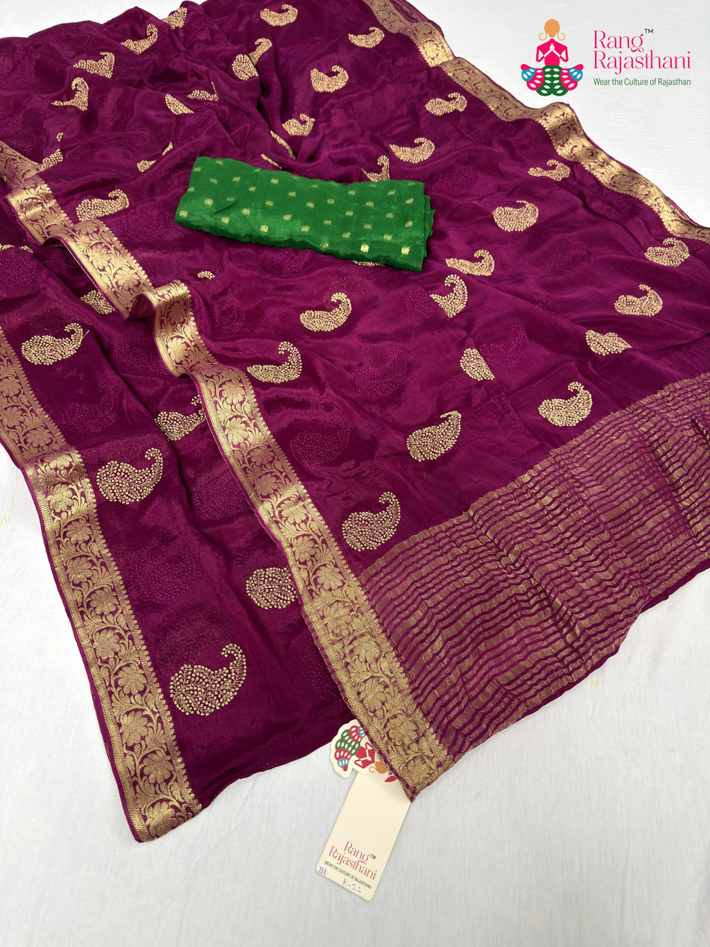 complete look of wine chinnon zari embroidery saree
