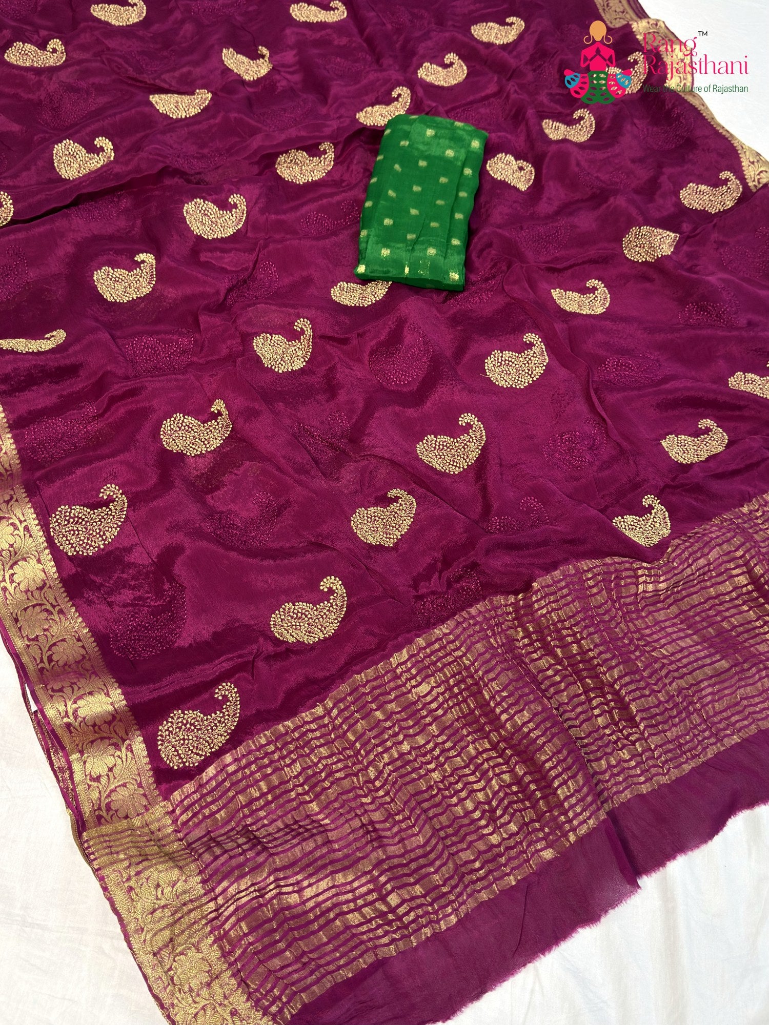 Wine Chinnon Zari Embroidery Saree for Bridal | Traditional Edit