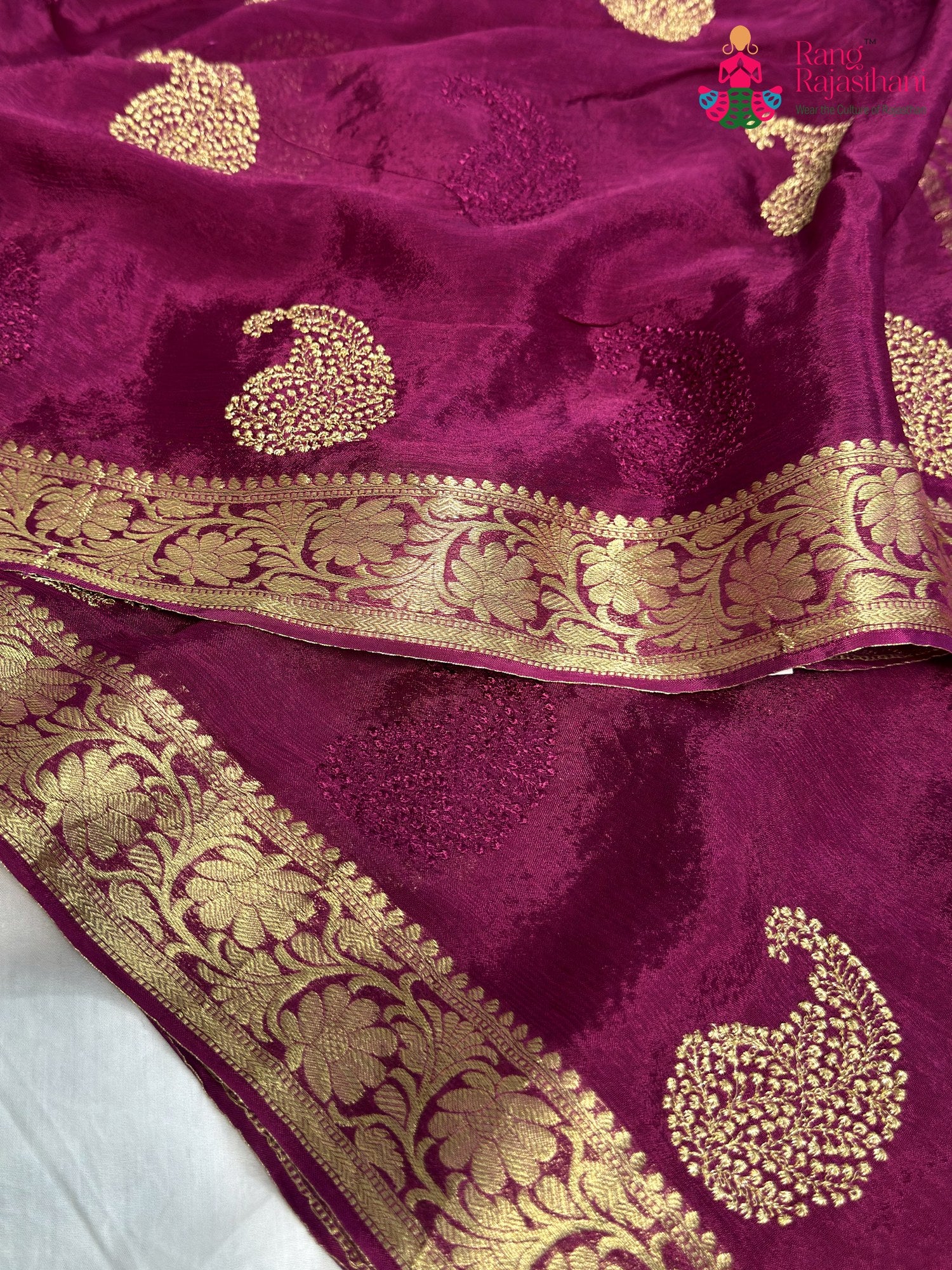 Wine Chinnon Zari Embroidery Saree for Bridal | Traditional Edit