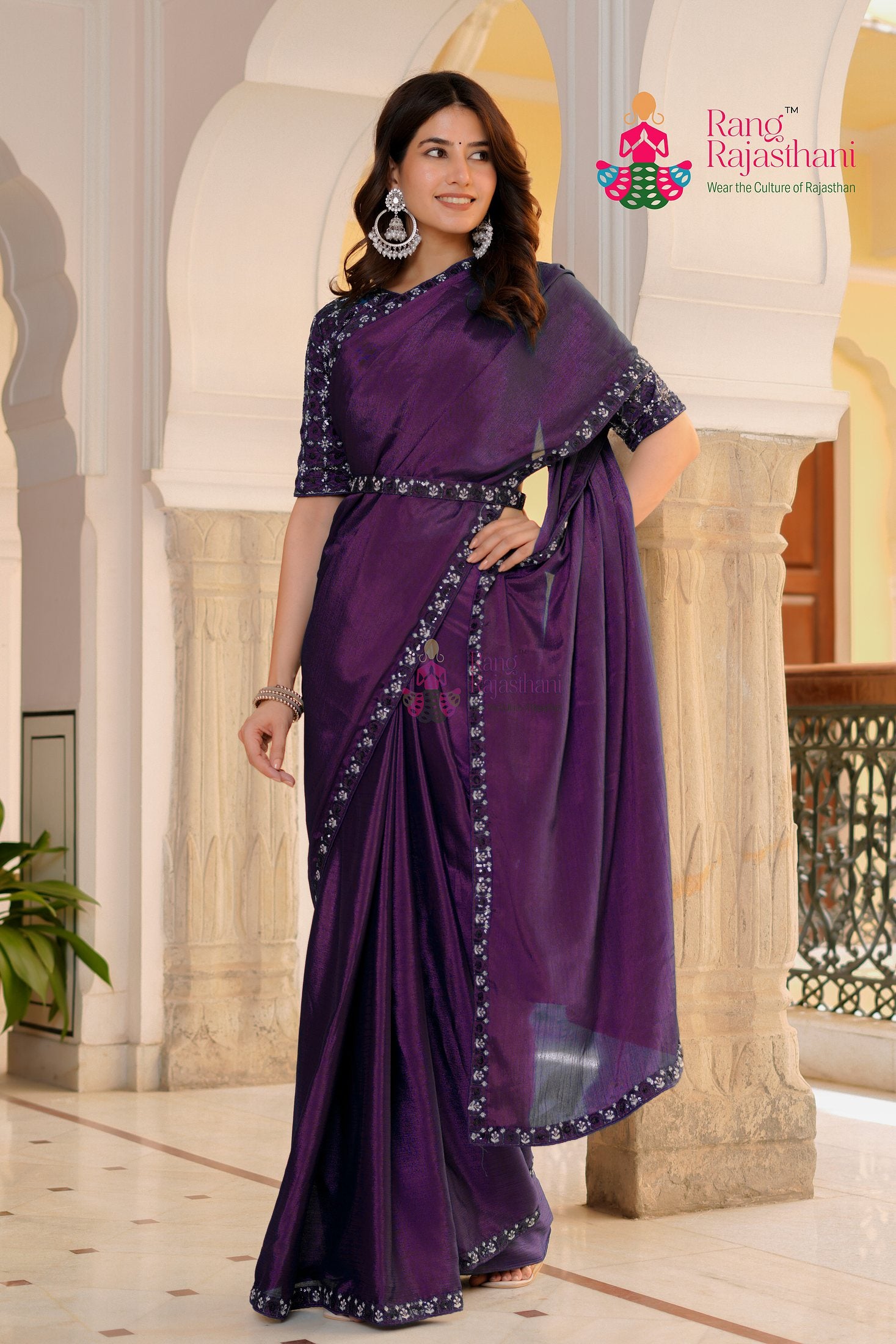 complete look of wine fabric saree 