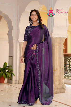 Wine Synthetic Resham Embroidery Saree for Raksha Bandhan | Signature Drape
