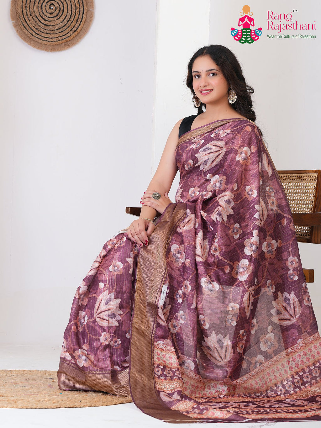 Wine SyntheticSilk saree with Printed pallu detailing