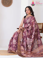 Wine SyntheticSilk saree with Printed pallu detailing
