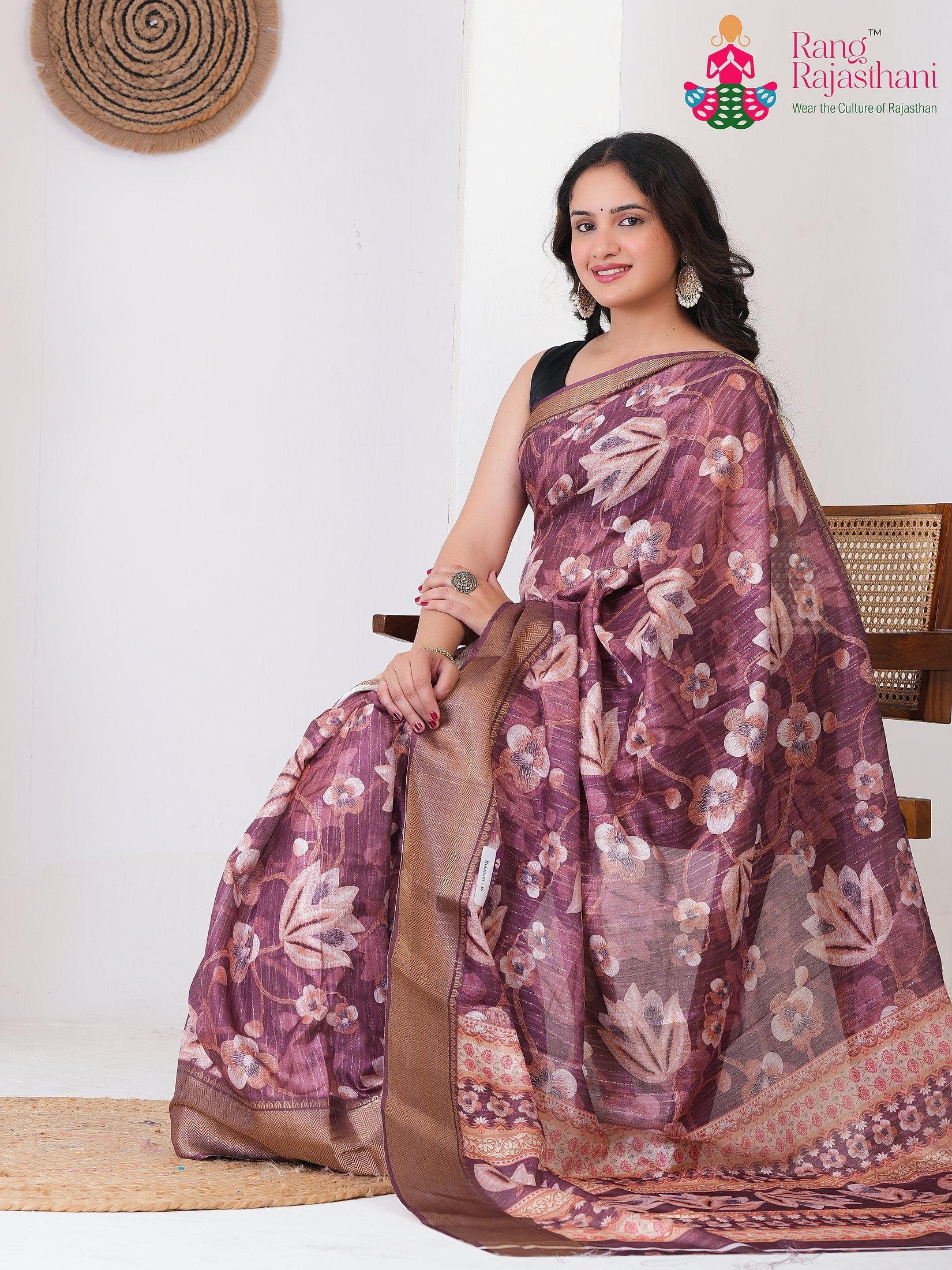 Wine SyntheticSilk saree with Printed pallu detailing