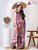 Wine SyntheticSilk saree with Printed side drape view