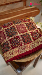 wine modal banarasi zari weave gharchola saree ethnic wear by Rang Rajasthani