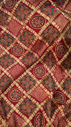 close up view of wine modal banarasi zari weave gharchola saree