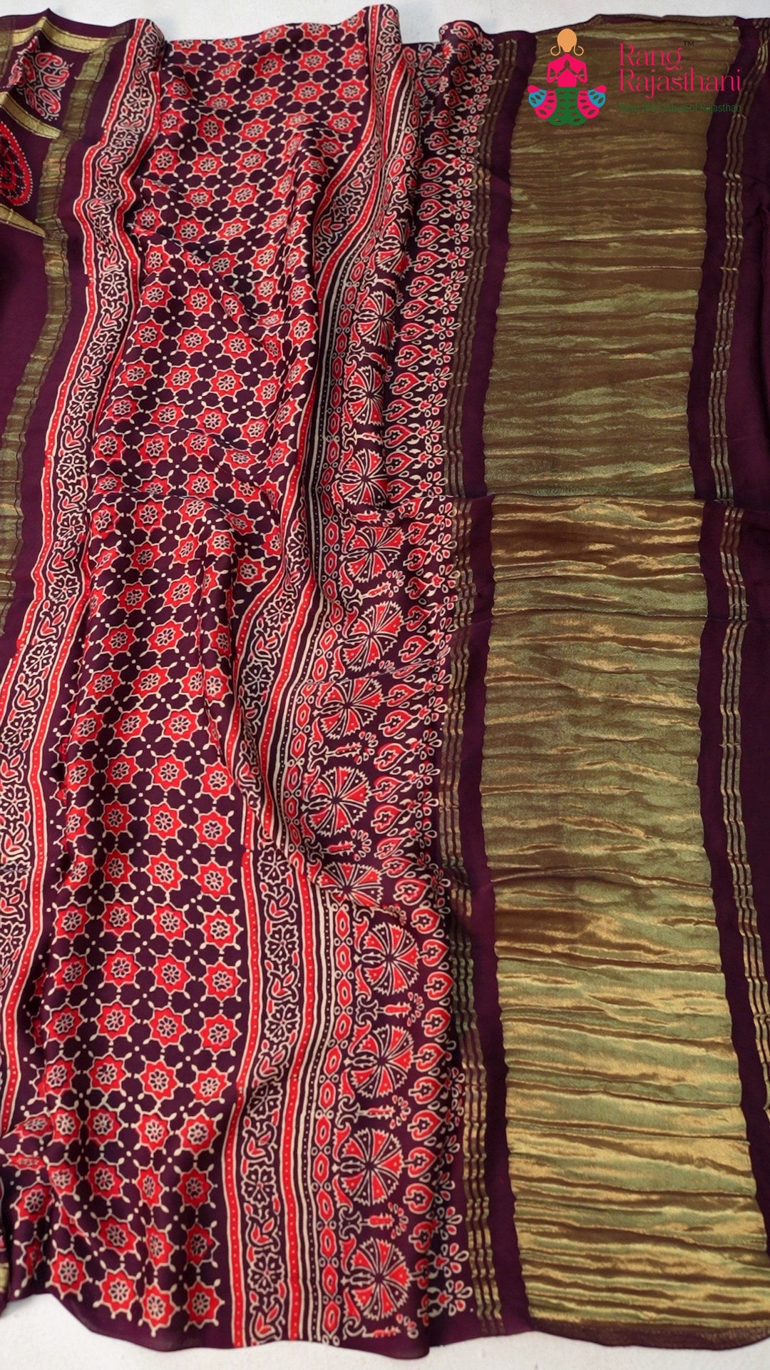 pallu detailing of wine modal banarasi zari weave gharchola saree