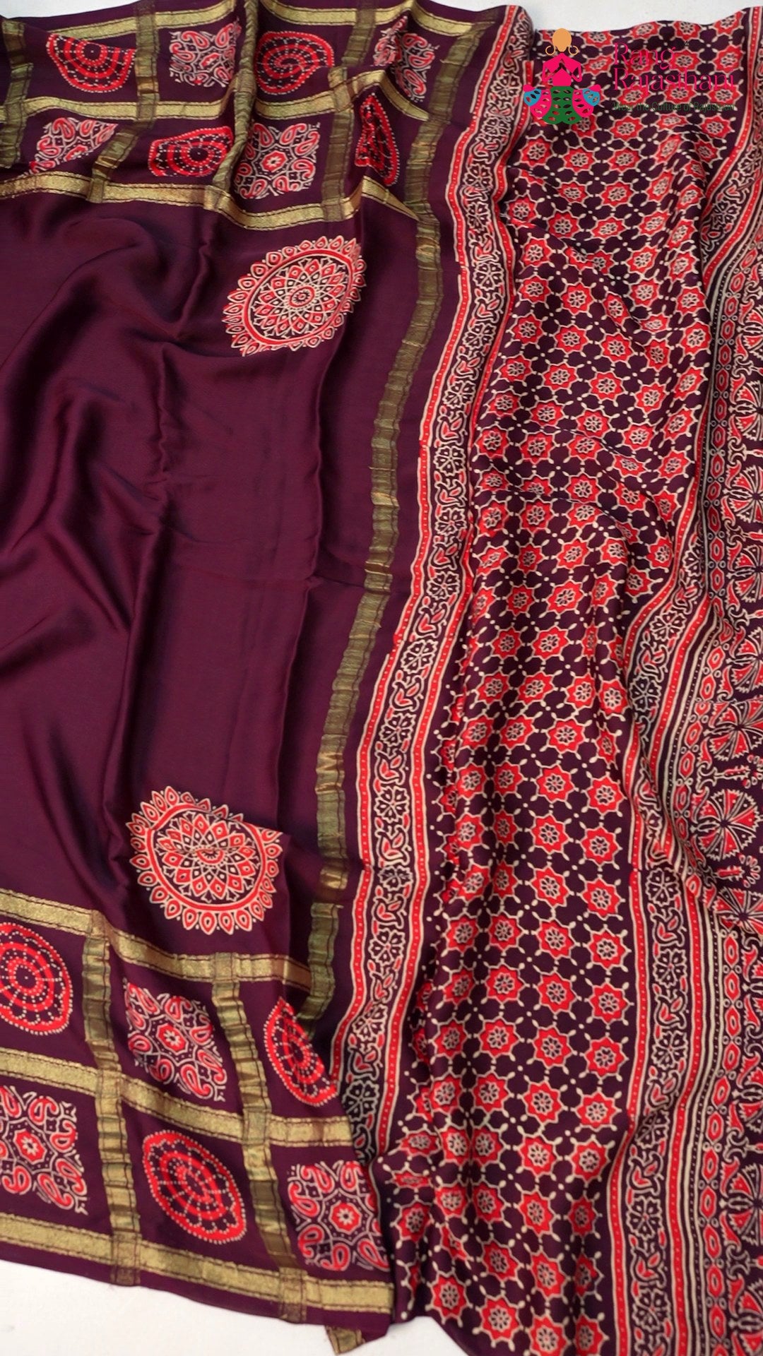 design pattern of wine modal banarasi zari weave gharchola saree
