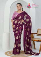 Wine Georgette Party saree with Zari Work from Rang Rajasthani