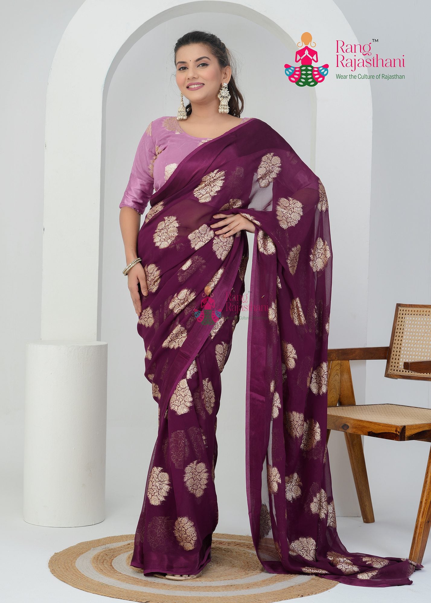 Handcrafted Wine Georgette Saree - Elegant Essential
