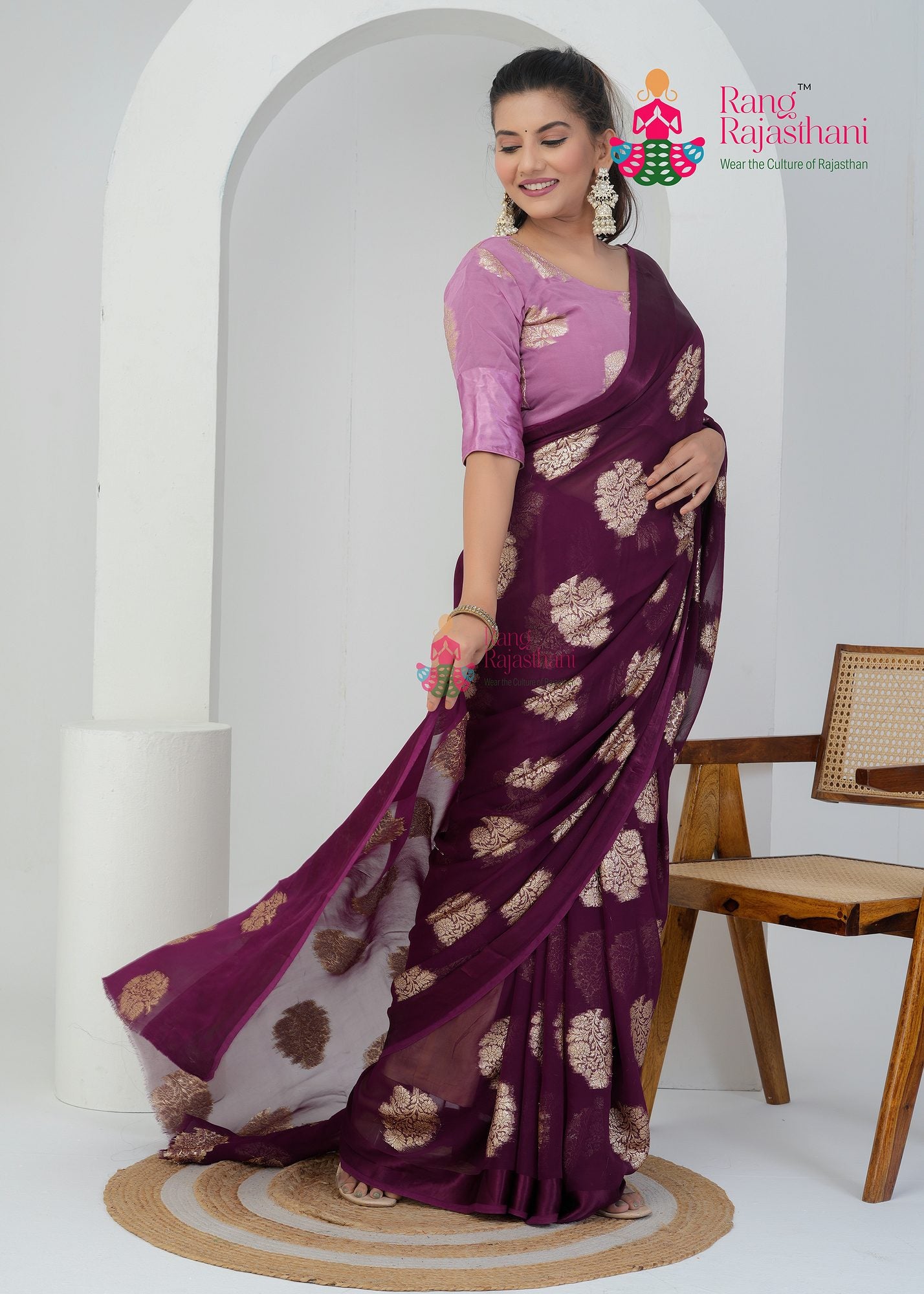 Handcrafted Wine Georgette Saree - Elegant Essential