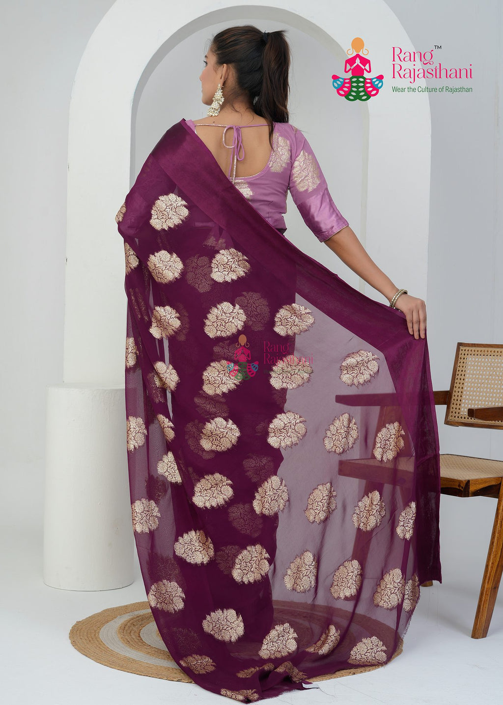 Handcrafted Wine Georgette Saree - Elegant Essential