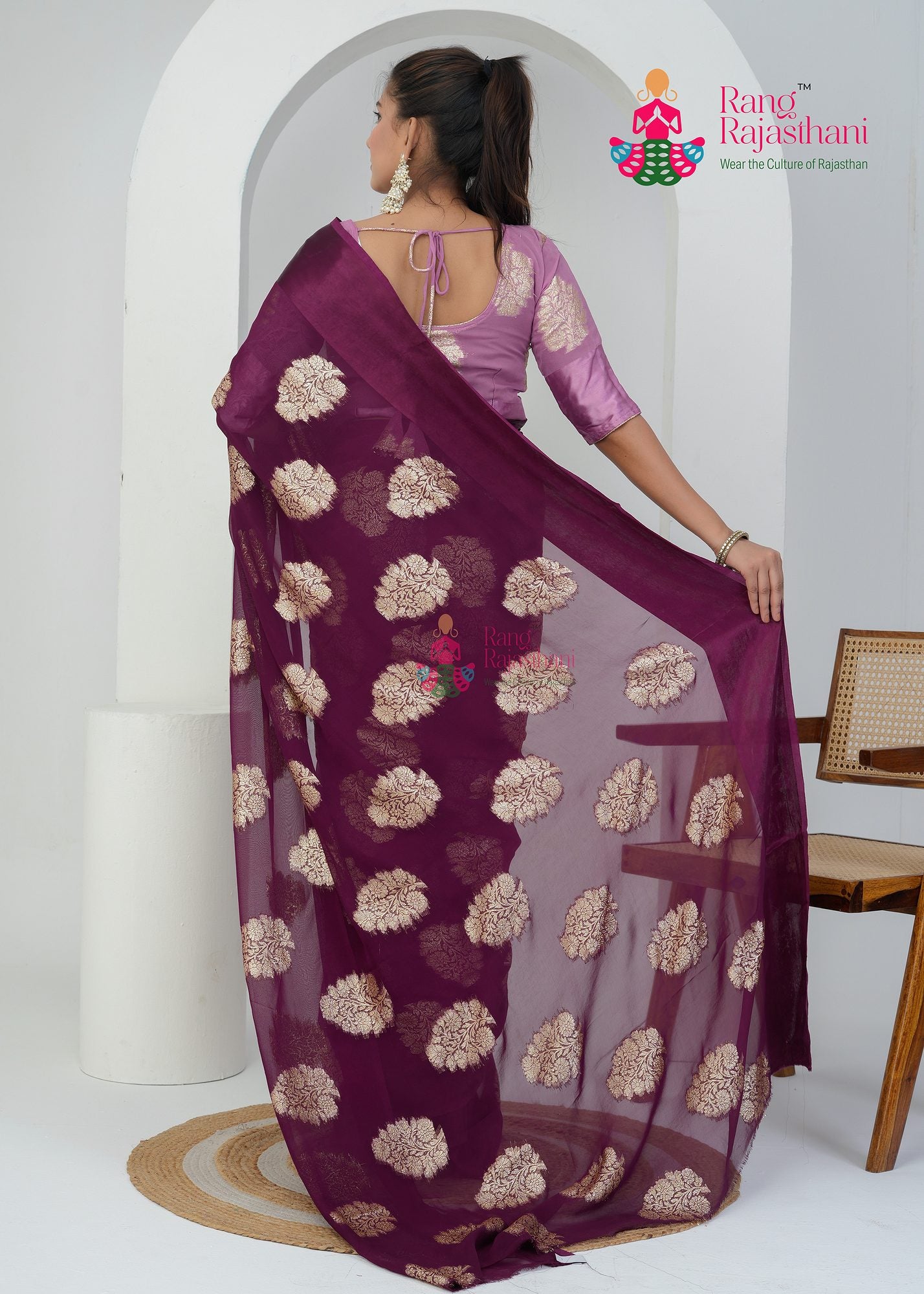 Handcrafted Wine Georgette Saree - Elegant Essential