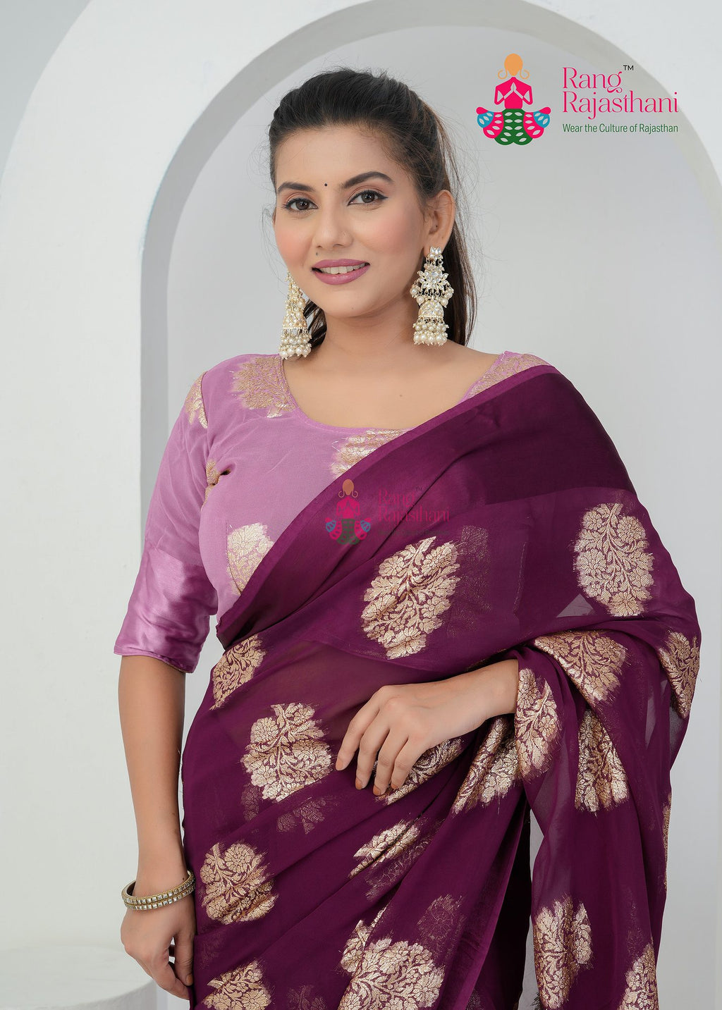 Handcrafted Wine Georgette Saree - Elegant Essential