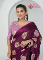 Wine Georgette saree with Zari Work close up detailing