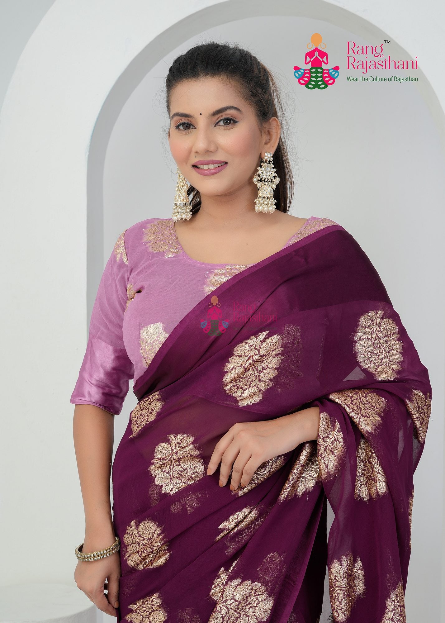Handcrafted Wine Georgette Saree - Elegant Essential