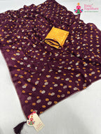 wine pure dola silk bandhani saree for raksha bandhan by Rang Rajasthani