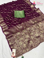 Wine Georgette Luxe Saree : Banarasi Royal Bloom