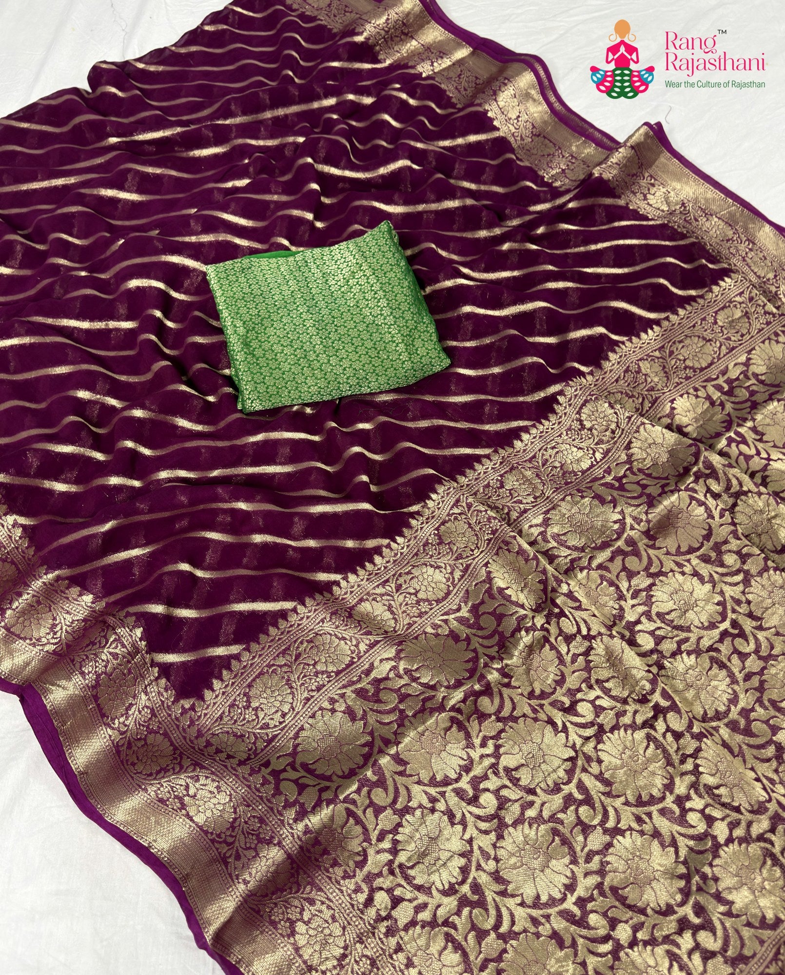 Wine Georgette Luxe Saree : Banarasi Royal Bloom