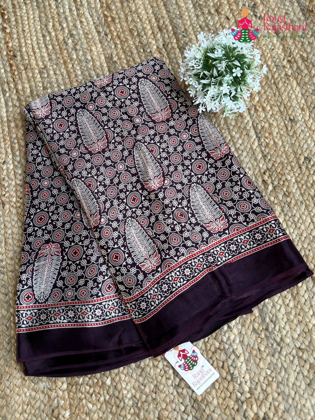 Wine Pure Modal Silk Ajrakh Print Saree for Family Occasions | Festive Wear