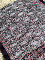 Wine Pure Modal Silk Ajrakh Print Saree for Family Occasions | Festive Wear