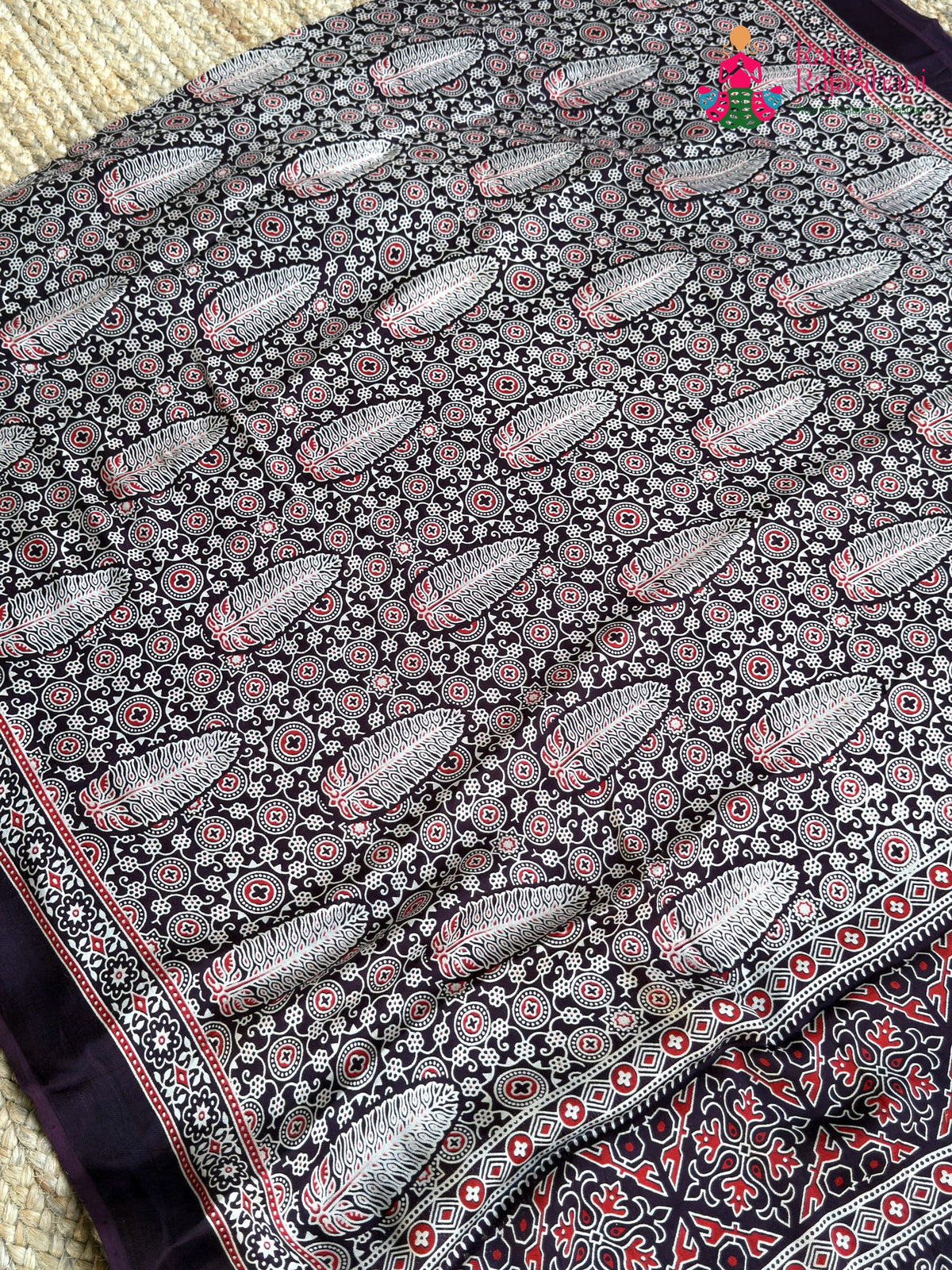 Wine Pure Modal Silk Ajrakh Print Saree for Family Occasions | Festive Wear